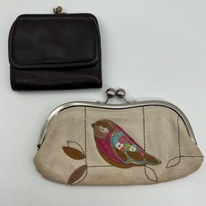 Fossil Black Kisslock Wallet and Cream Clutch with Bird Design